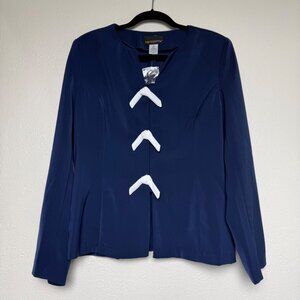 Metrostyle Womens Navy Blue Blazer Jacket with White Bows Size 10  NEW